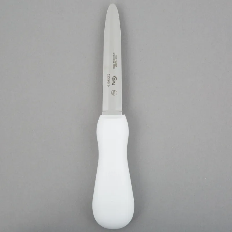 Choice 4" Galveston Style Oyster Knife with White Handle Budget