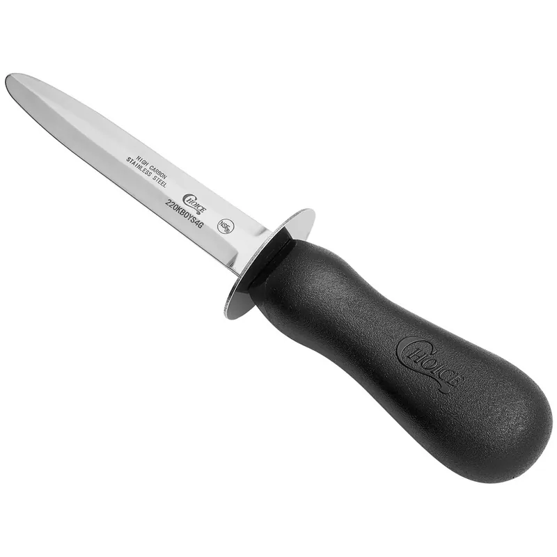 Choice 4" Galveston Style Oyster Knife with Guard and Black Hourglass Handle Big Sale
