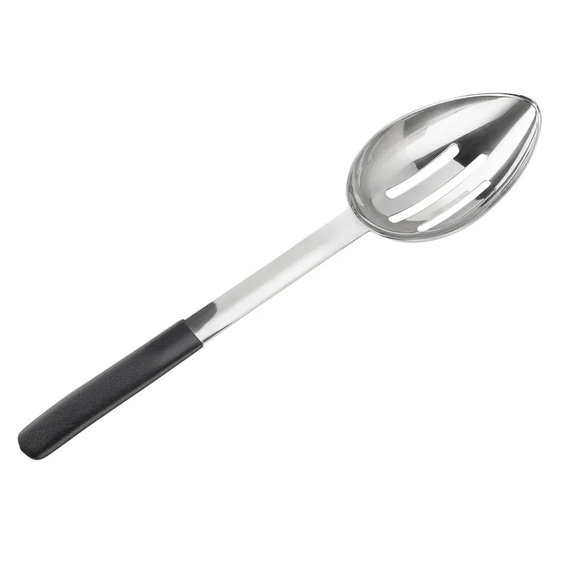 Free Shipping TableCraft AM5364BK Antimicrobial 8 oz. Stainless Steel Slotted Oval Portion Spoon with Black Handle