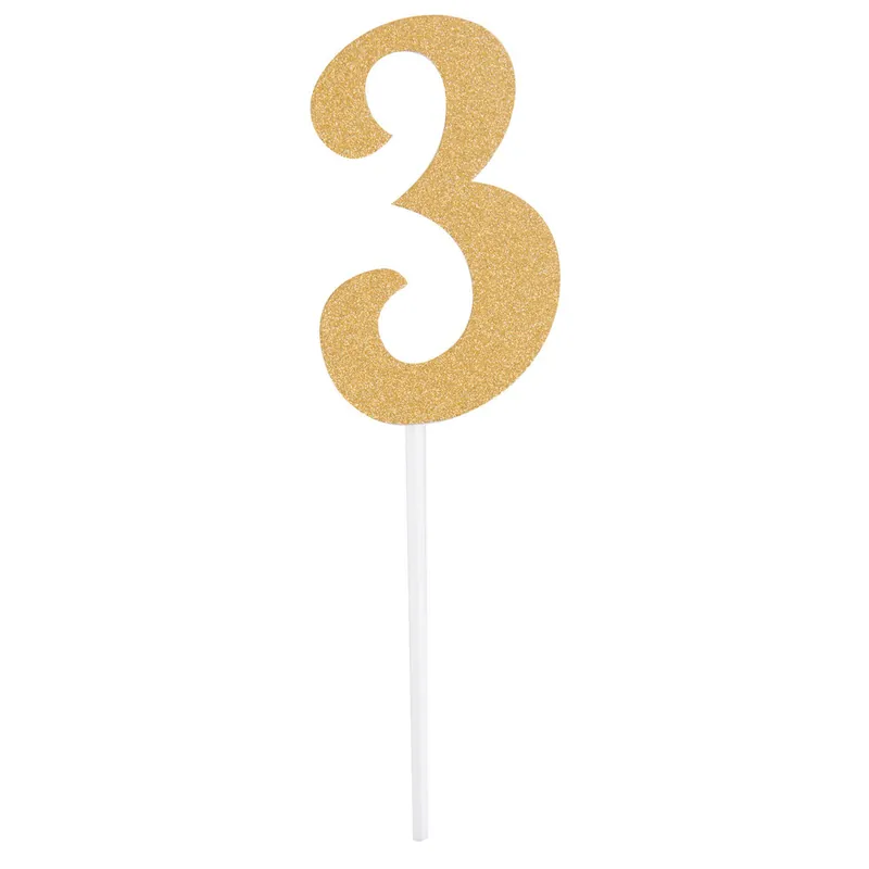 Fresh Stock Creative Converting 324545 Gold Glitter "3" Cake Topper - 12/Case