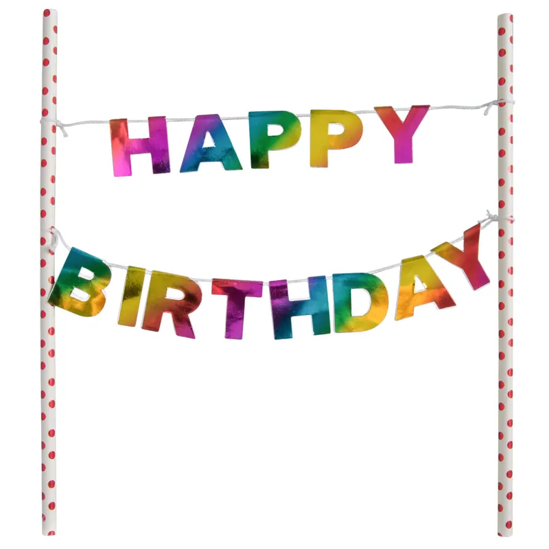 Top Rated Creative Converting 331798 9" x 9" Rainbow "Happy Birthday" Cake Topper Banner - 12/Case