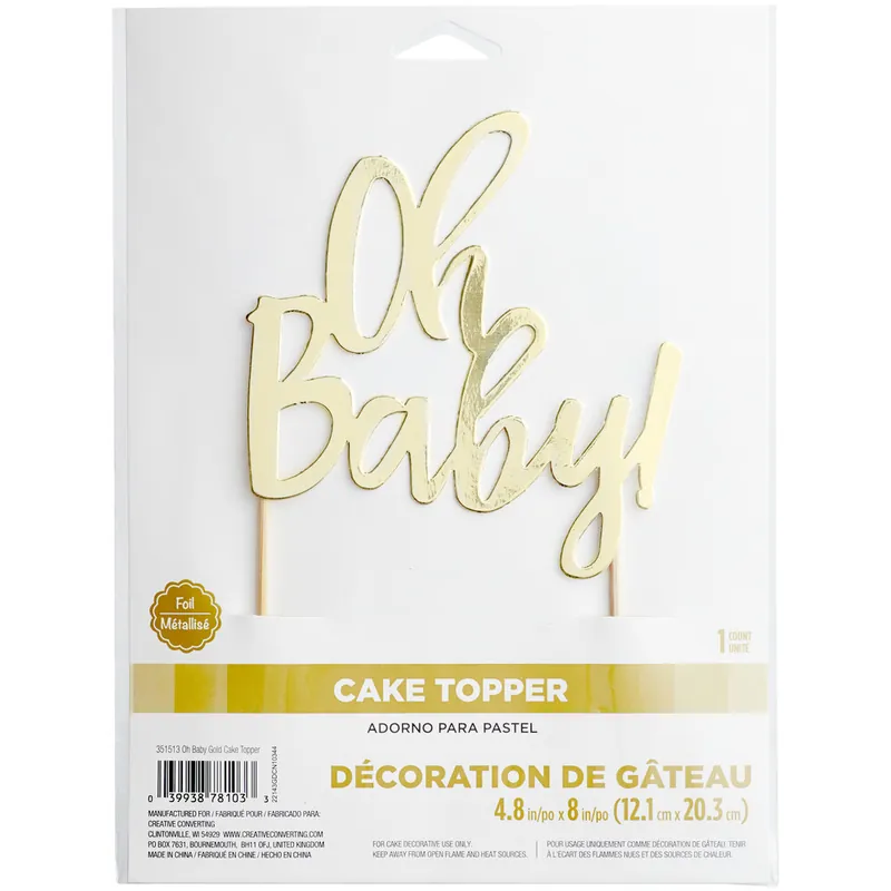 Budget Creative Converting 351513 8" x 5 3/4" Gold "Oh Baby!" Foil Cake Topper - 12/Case