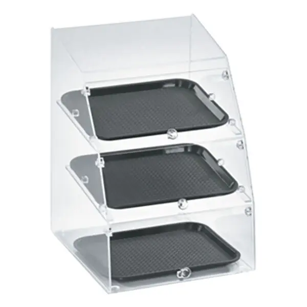 Authentic Vollrath MBC1014-3F-06 Medium Classic 3 Tray Acrylic Bakery Display Case with Front Doors - 14 1/2" x 17" x 21"