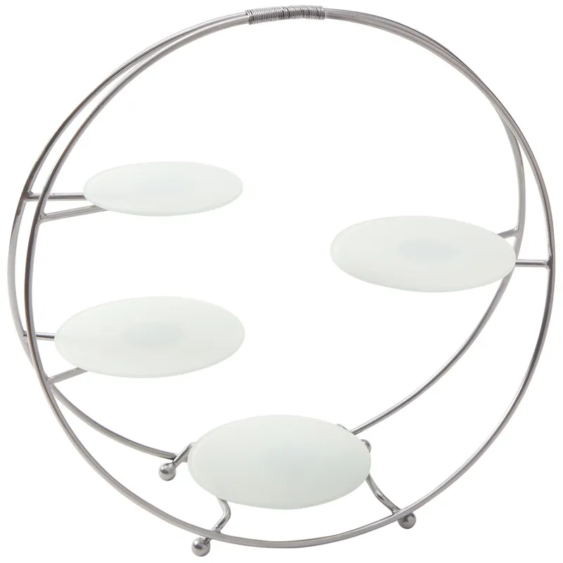 American Metalcraft SRS4 4 Tier Silver Round Stand with Frosted Glass Plates New Release