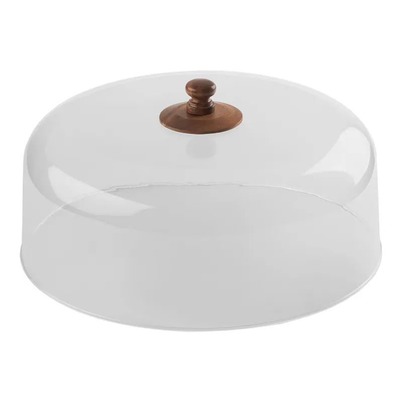 Exclusive TableCraft Acacia Collection 11 7/8" x 5 3/4" Round Acrylic Dome Cake Cover with Acacia Wood Knob 11443
