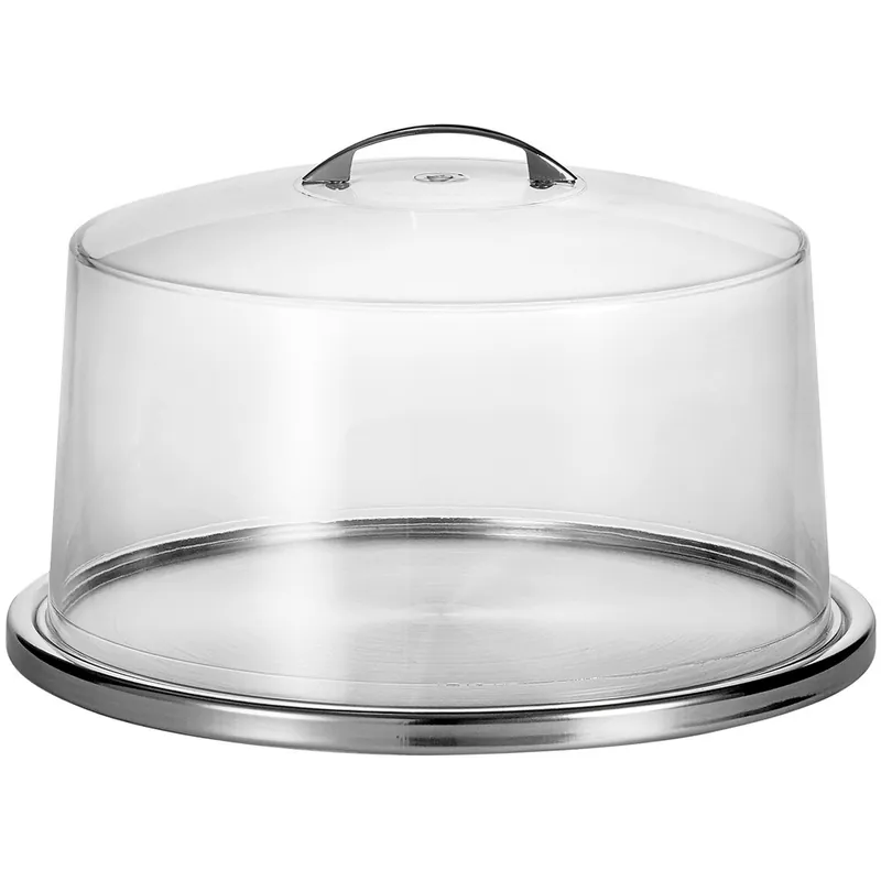 Fast Shipping TableCraft 13" Stainless Steel Cake Plate with Plastic Cover H820P422