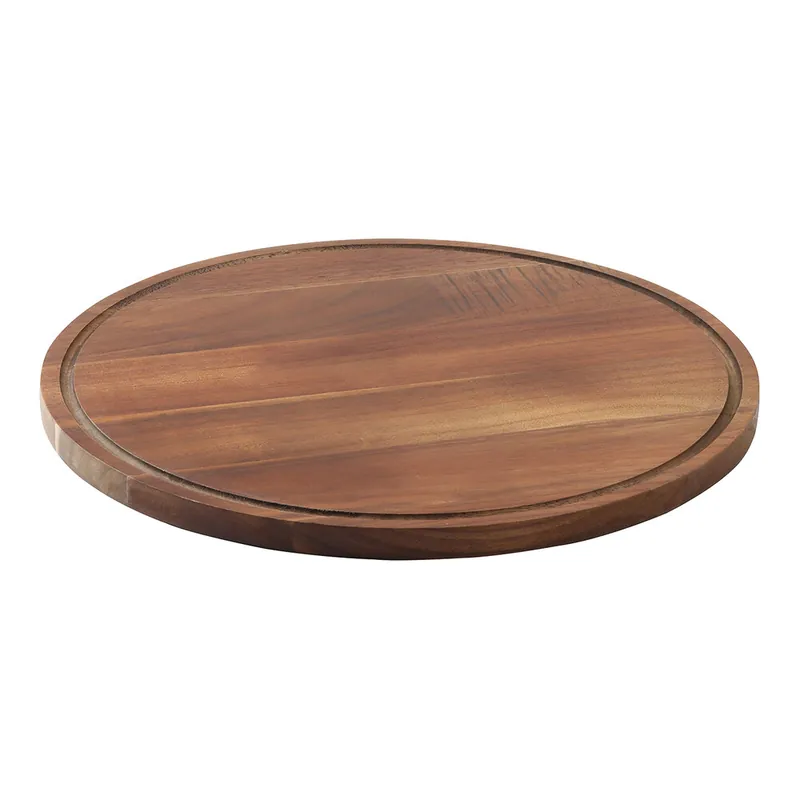 TableCraft Acacia Collection 12 1/2" x 5/8" Round Acacia Wood Cake Plate 11440 Must Have