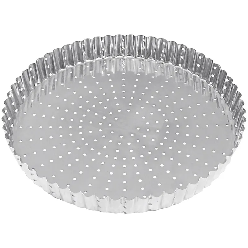 Bulk Order Gobel 9 1/2" x 1" Perforated Round Fluted Tin-Plated Steel Tart / Quiche Pan 126331