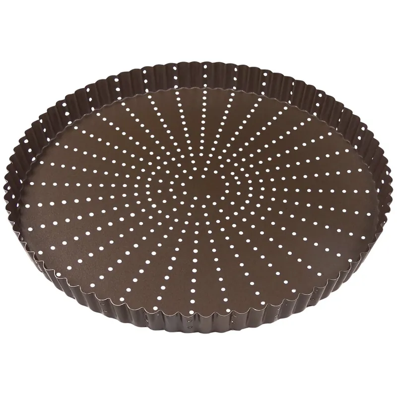 Gobel 10 1/4" x 1" Perforated Round Fluted Non-Stick Tart / Quiche Pan 226335 Professional Grade