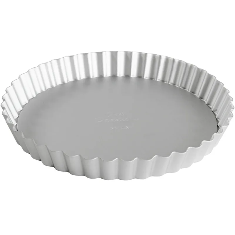 Low Price Fat Daddio's PFT-8 ProSeries 8" x 1" Round Anodized Aluminum Fluted Tart / Quiche Pan with Removable Bottom