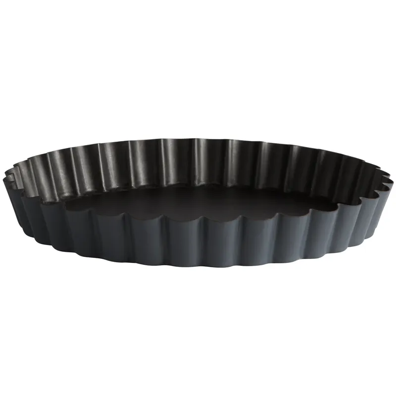 Bargain Matfer Bourgeat 331817 Exopan Steel 9 1/2" x 1 1/16" Non-Stick Fluted Cake / Tart Pan with Removable Bottom