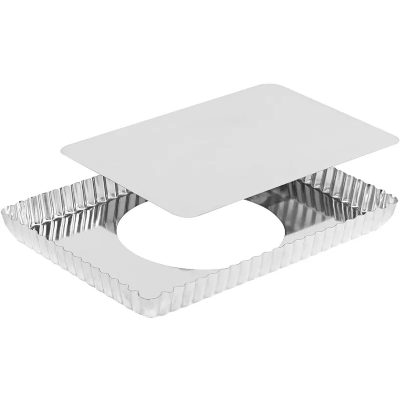 Gobel 11 3/8" x 8" x 1" Rectangular Fluted Tin-Plated Steel Tart Pan with Removable Bottom 125810 Secure Checkout