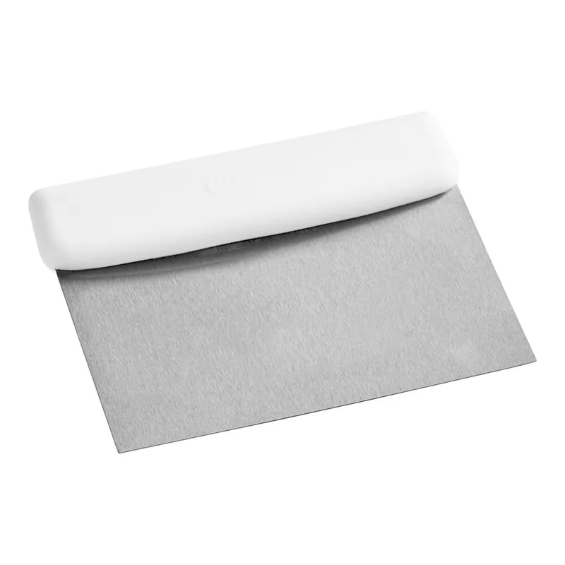 Direct From Manufacturer Choice 6 1/4" x 3" High Carbon Stainless Steel Dough Cutter / Bench Scraper with White Handle