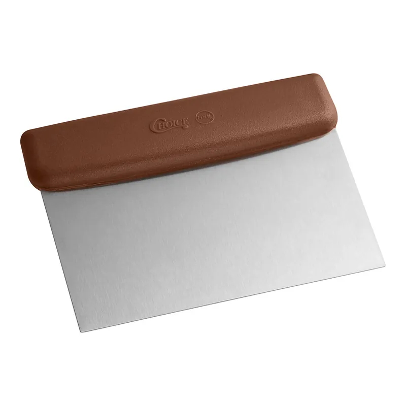 Choice 6 1/4" x 3" High Carbon Stainless Steel Dough Cutter / Bench Scraper with Brown Handle Shop Now