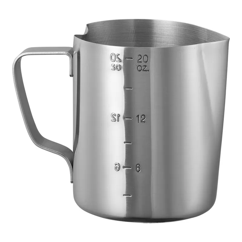 Service Ideas 20 oz. Stainless Steel Frothing Pitcher with Measuring Lines FROTH206 - 6/Case Bargain