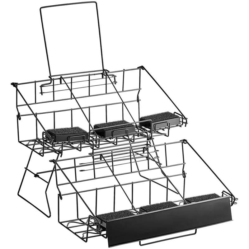 Choice 20 1/4" x 23 5/16" x 17 3/8" Black Wire 6 Compartment Airpot Rack with Drip Trays Secure Checkout