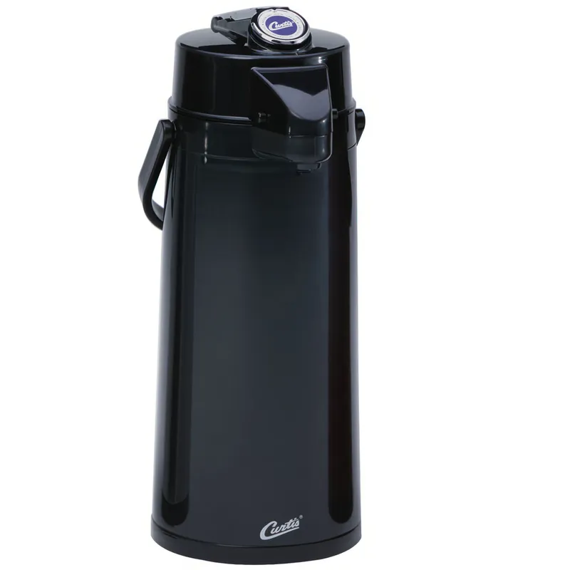 Curtis ThermoPro 2.2 Liter Glass Lined Black Airpot with Lever TLXA2203G000 - 6/Case Express Delivery