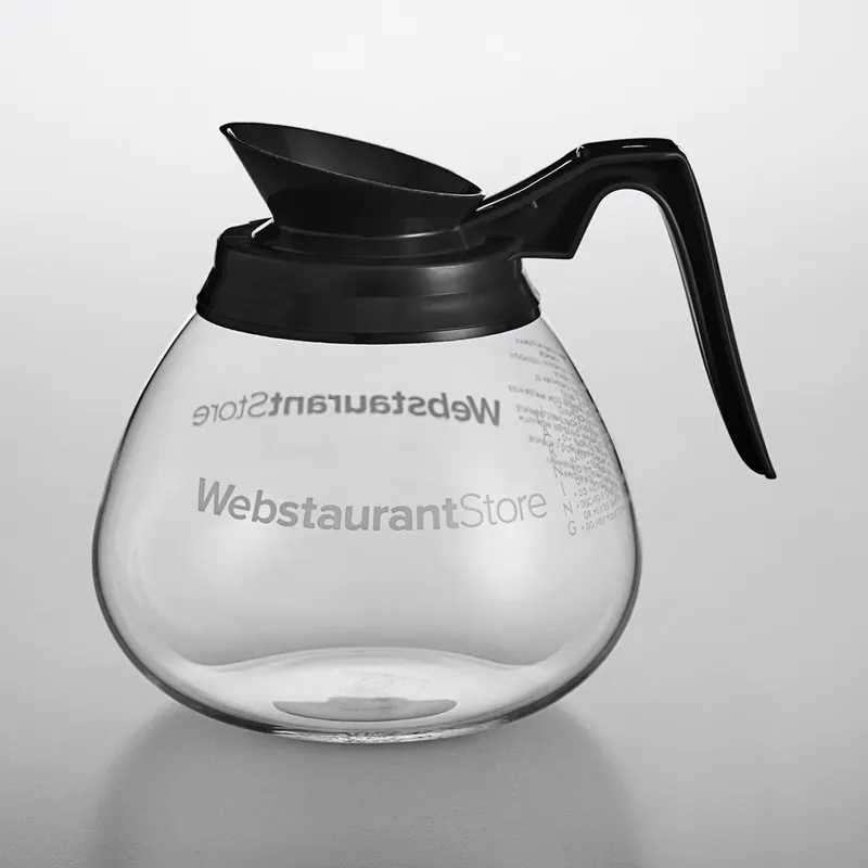 Sale WebstaurantStore Logo 64 oz. Glass Coffee Decanter with Black Handle by Avantco Equipment - 24/Case