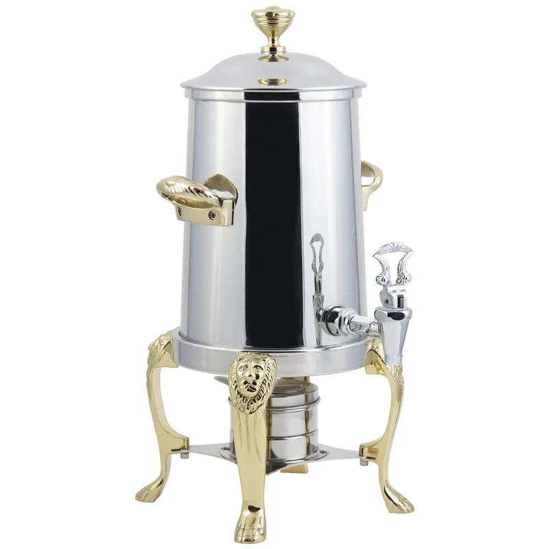 Bon Chef 48101 Lion 2 Gallon Stainless Steel Coffee Chafer Urn with Brass Trim Professional Grade