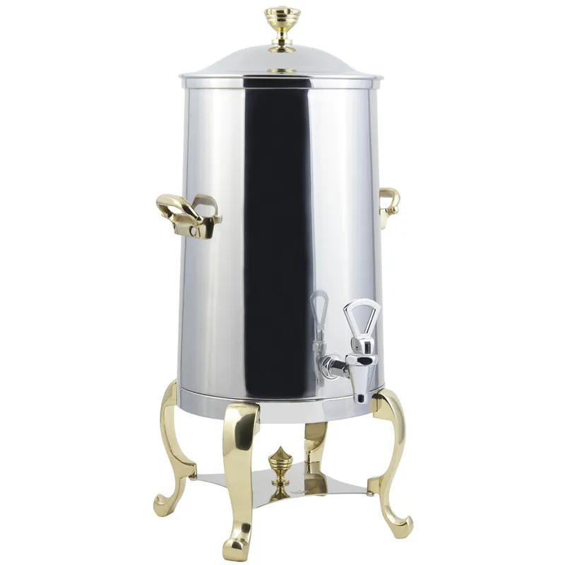 Bon Chef 49001 Roman 1.5 Gallon Insulated Stainless Steel Coffee Chafer Urn with Brass Trim Save Now