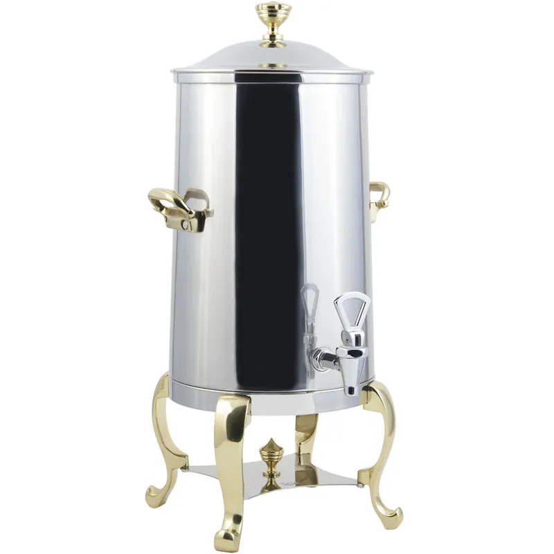 Bon Chef 49003-1 Roman 3 Gallon Insulated Stainless Steel Coffee Chafer Urn with Brass Trim Final Sale