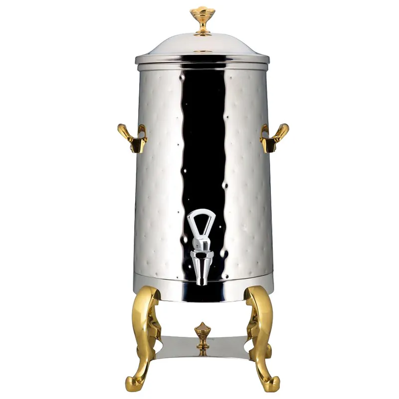 Low Price Bon Chef 49005-1-H Roman 3 Gallon Insulated Hammered Stainless Steel Coffee Chafer Urn with Brass Trim