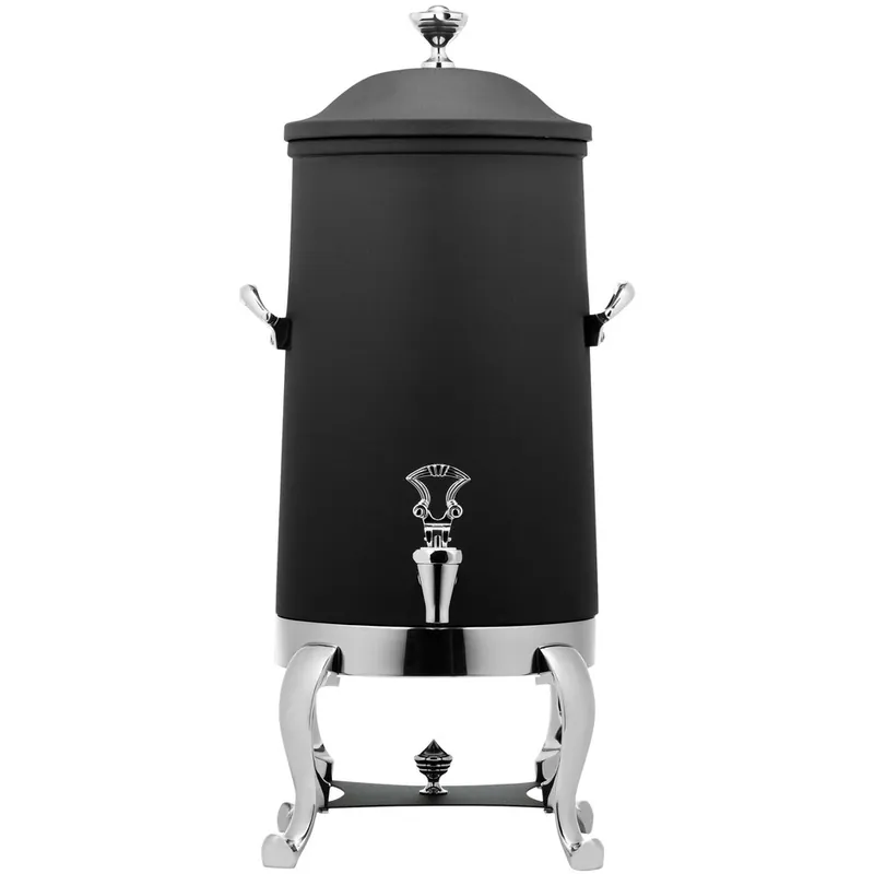 Professional Grade Bon Chef 49005C-Nero Roman 5 Gallon Insulated Black Stainless Steel Coffee Chafer Urn with Brass Trim