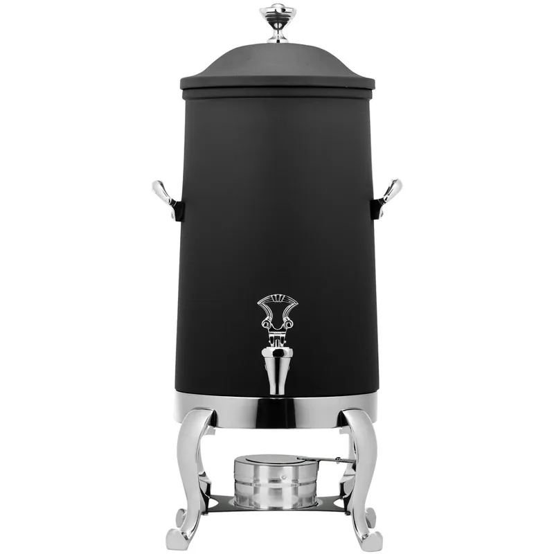 Viral Bon Chef 49105C-Nero Roman 5.5 Gallon Black Stainless Steel Coffee Chafer Urn with Brass Trim