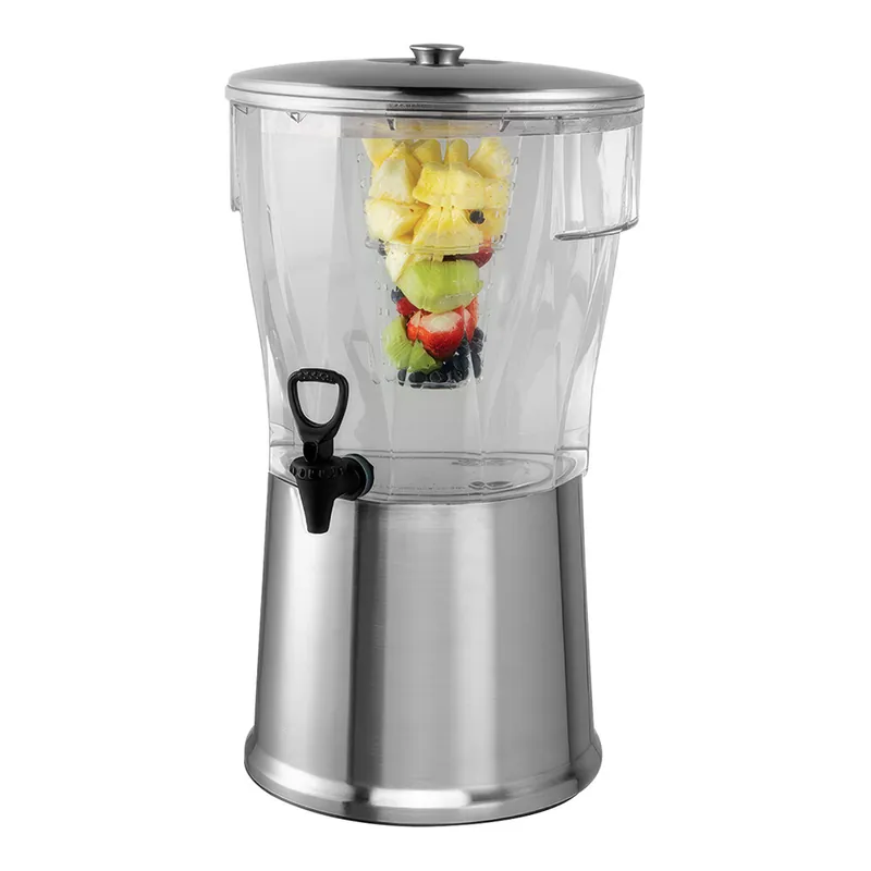 Service Ideas Essential 5 Gallon Round Brushed Stainless Steel and Tritan™ Plastic Cold Beverage Dispenser with Infuser Tube CBDRT5SS Fan Favorite