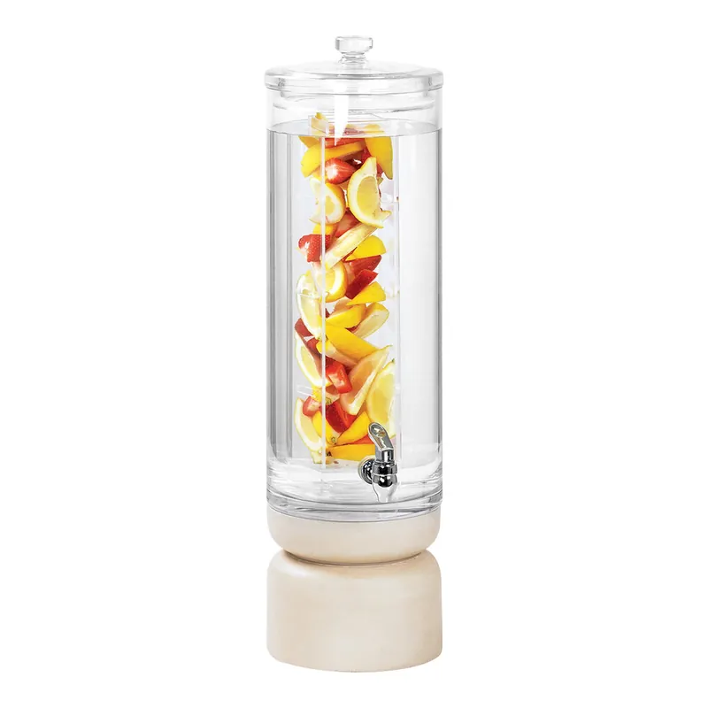 Cal-Mil Newport 3 Gallon Round Beverage Dispenser with Infusion Chamber and White-Washed Pine Wood Base 22441-3INF-113 Premium