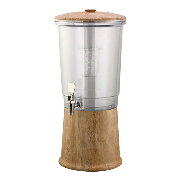 Service Ideas Elite 3 Gallon Round Natural Travertine Marble Stainless Steel and Tritan™ Plastic Double-Wall Cold Beverage Dispenser with Infuser Tube CBDDW3GSSMB Authentic