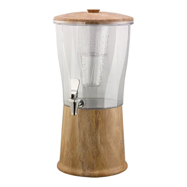 Must Have Service Ideas Elite 3 Gallon Round Natural Travertine Marble Stainless Steel and Tritan™ Plastic Cold Beverage Dispenser with Infuser Tube CBDRT3MBSS