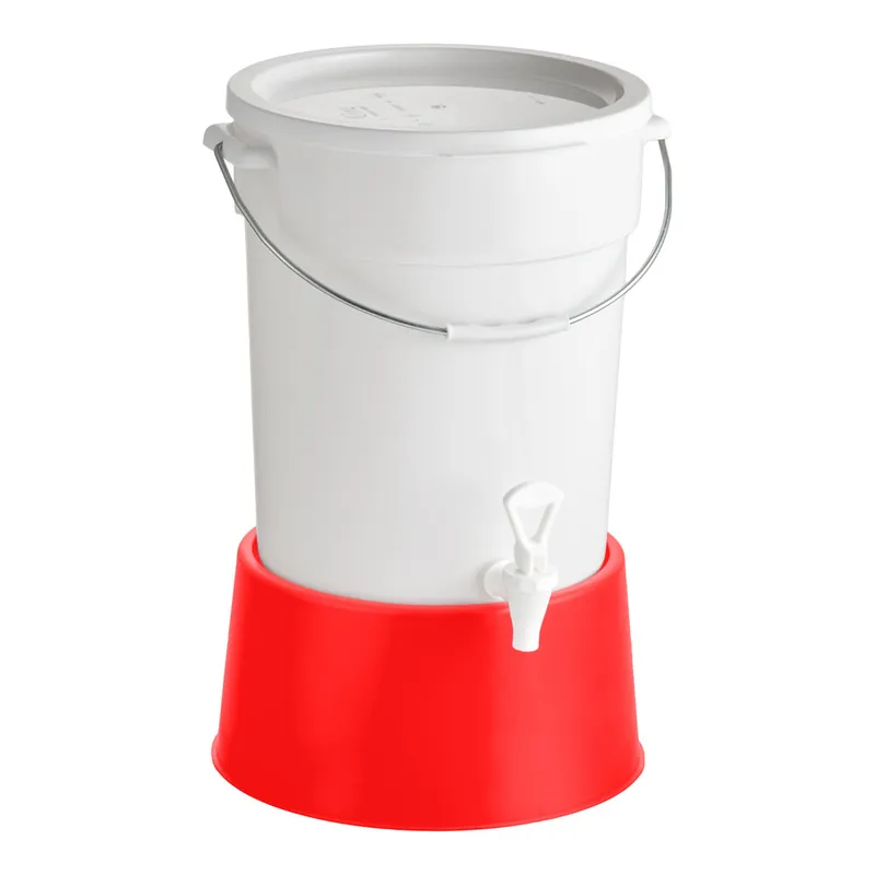 Choice Round 6 Gallon White Beverage Dispenser with Red Base Mega Sale