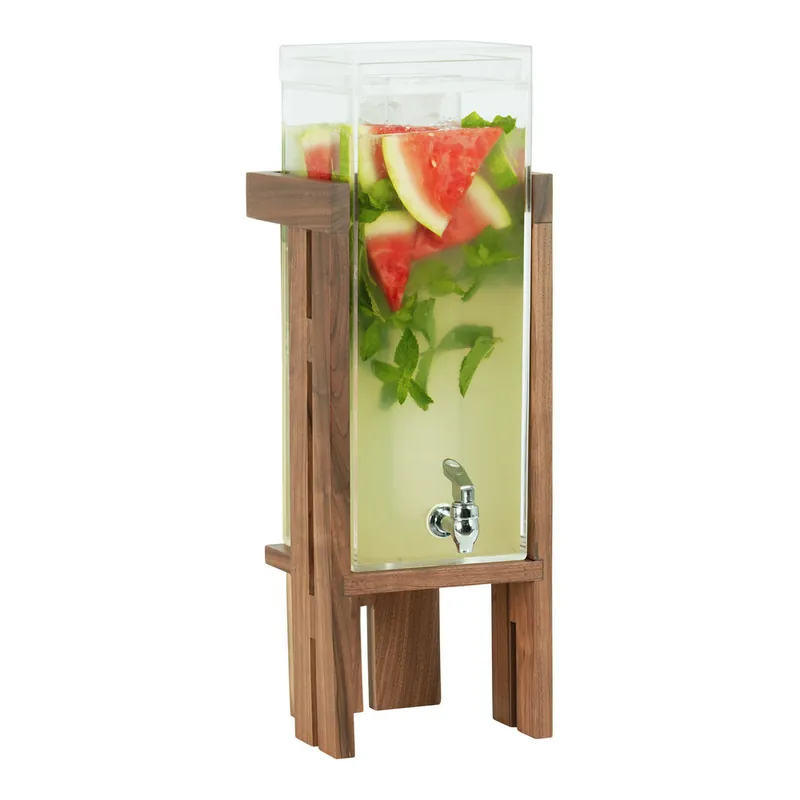 Cal-Mil Sydney 3 Gallon Square Beverage Dispenser with Ice Chamber and Walnut Base 23141-3-78 Certified