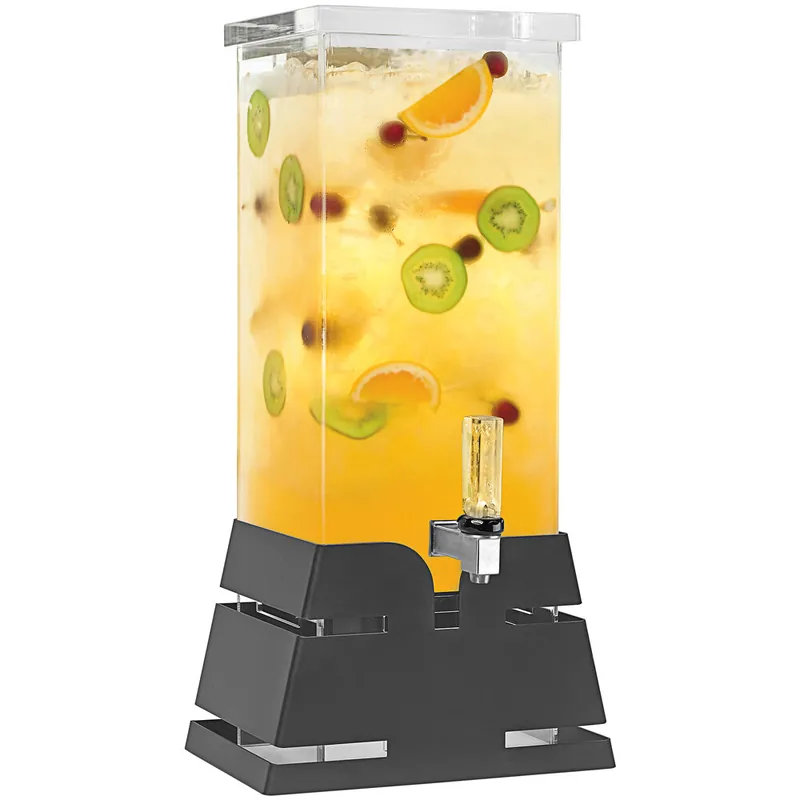 Crafted Rosseto 3 Gallon Clear Acrylic Square Beverage Dispenser with Pyramid Style Black Matte Base LD197