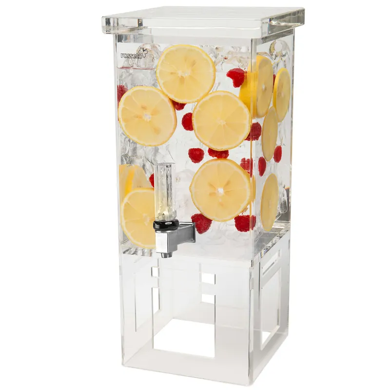 Top Rated Rosseto LD106 1 Gallon Clear Acrylic Square Beverage Dispenser with Acrylic Base